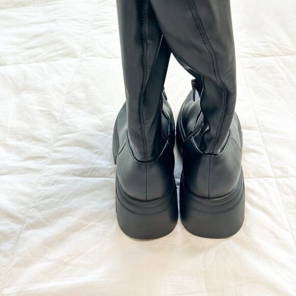 Steve Madden Tero Lug Sole Knee High Platform Boots Black PU Women’s 8M Chunky - Picture 8 of 9